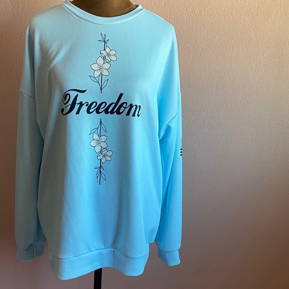 Freedom Floral Light Blue Women's Crew Neck Sweater